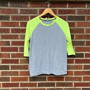 Under Armour Gray and Neon Green 3/4 Sleeve Baseball Tee Top